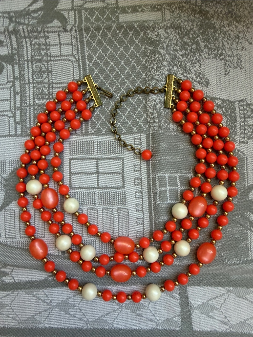 Multi-Strand Coral and Cream Bead Statement Necklace